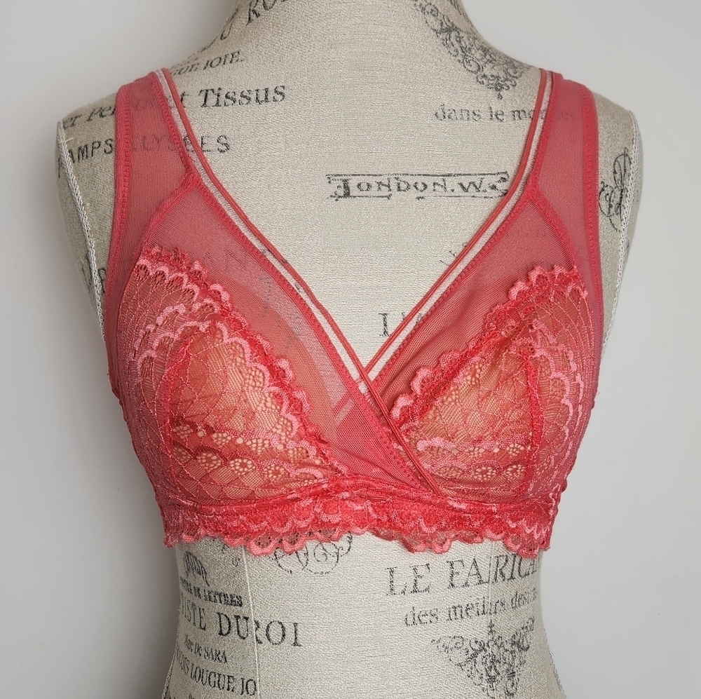 Vintage Red Floral Lace Bra